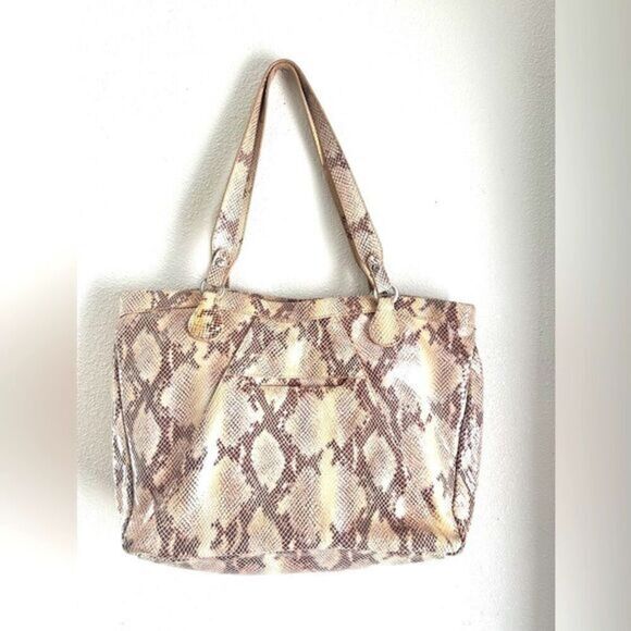 Hobo tote Madrigal Purse neutral Reptile Snake Print Leather Minimalist - Picture 3 of 7